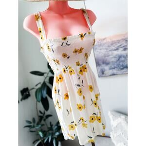 Wildflower Fields smocked gauzy golden floral smocked festival romper